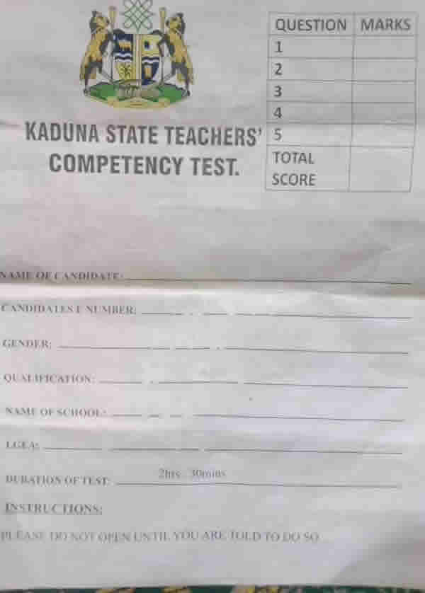 PHOTOS: Exam questions Kaduna teachers could not answer correctly