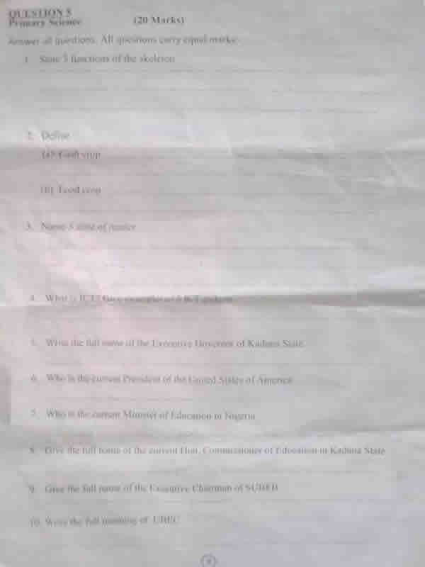 PHOTOS: Exam questions Kaduna teachers could not answer correctly