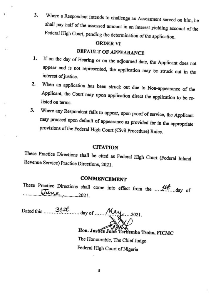 Federal High Court releases FIRS Practice Direction on expeditious disposal of tax matters [Download]