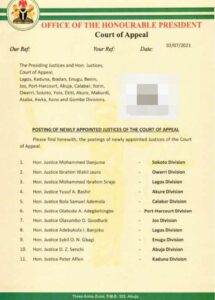 Court of Appeal new judge posting list