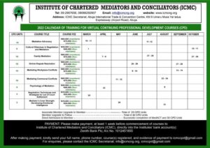 ICMC releases 2022 calendar for mediation skills accreditation and certification, Continuous Professional Development (CPD)