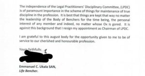 Ukala SAN resigns as Chairman, Legal Practitioners Disciplinary Committee [LPDC]