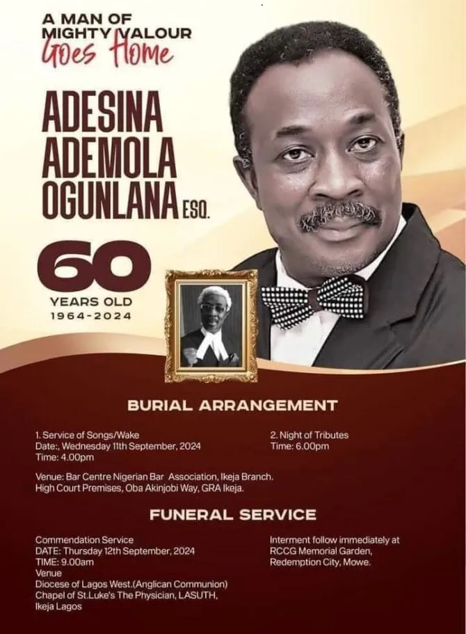 NBA Ikeja: Adesina Ogunlana to be buried on Thursday