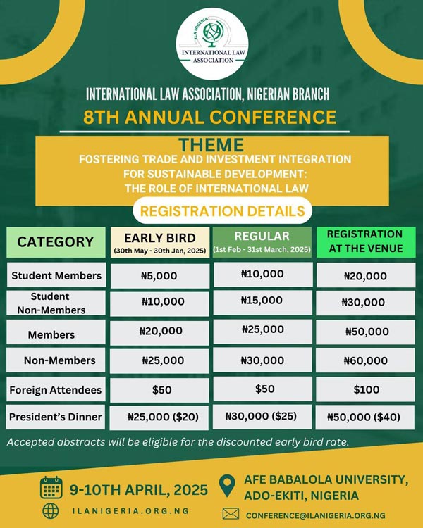 ILA early bird registration begins for Nigeria 2025 conference on int'l trade and law