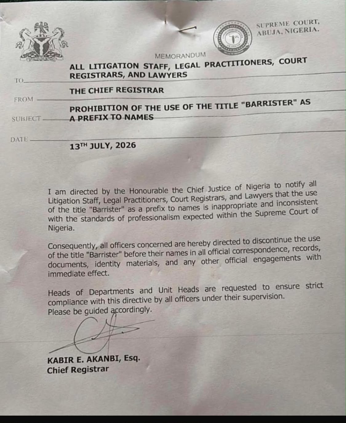 Supreme Court of bars lawyers from using the title “Barrister”.